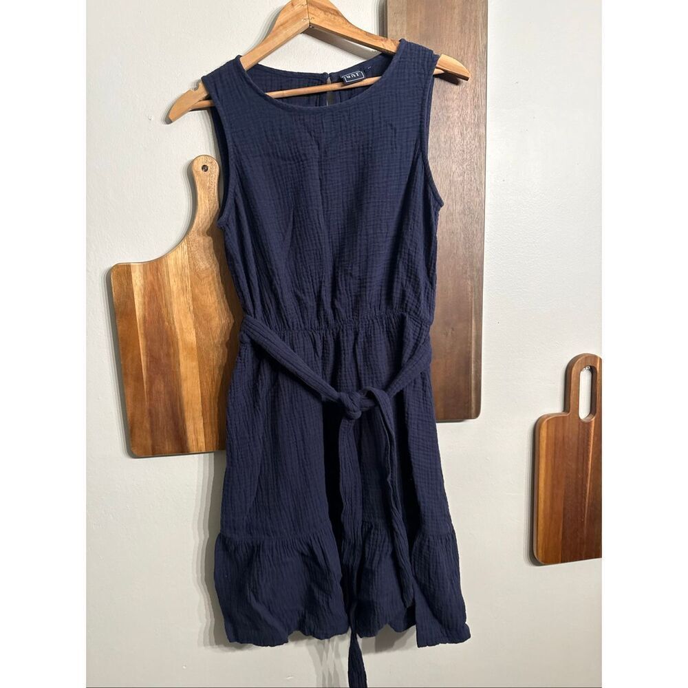 Gap Navy Blue Textured Sleeveless Gauze Ruffle Hem Tie Belt Midi‎ Dress Size XS
